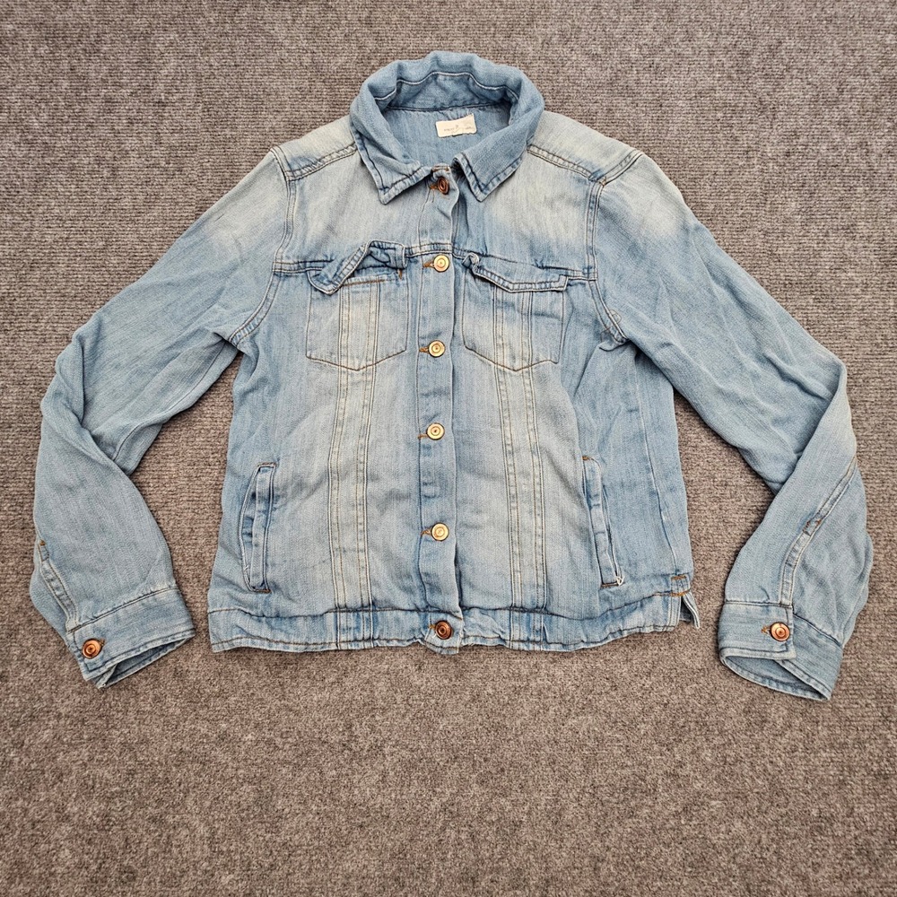 Thread and Supply Denim Jacket Womens Size M Light Blue Retro Y2K Boho Jean Coat